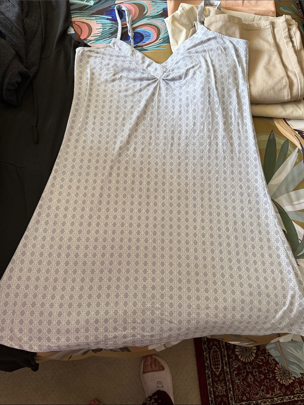 Light Blue Lace-Print Slip Chemise with Adjustable Straps